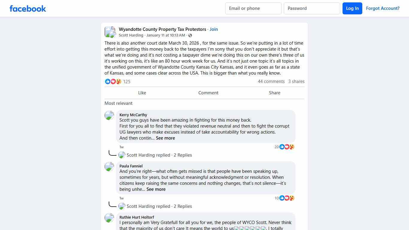 Wyandotte County Property Tax Protestors There is also another court date March 30, 2026 , for the same issue Facebook